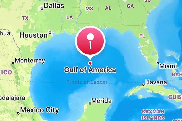 apple-maps-1739365611772799749036 Apple đổi tên vịnh Mexico thành vịnh Mỹ với người dùng Mỹ - Ảnh 1.
