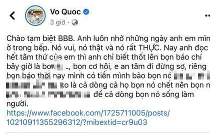 Bài viết trên Facebook Vo Quoc có dấu hiệu vi phạm Luật An ninh mạng - Ảnh 1. Bài đăng trên trang Facebook Vo Quoc có nội dung xúc phạm báo chí nói chung bằng những ngôn từ tục tĩu - Ảnh: Chụp lại màn hình